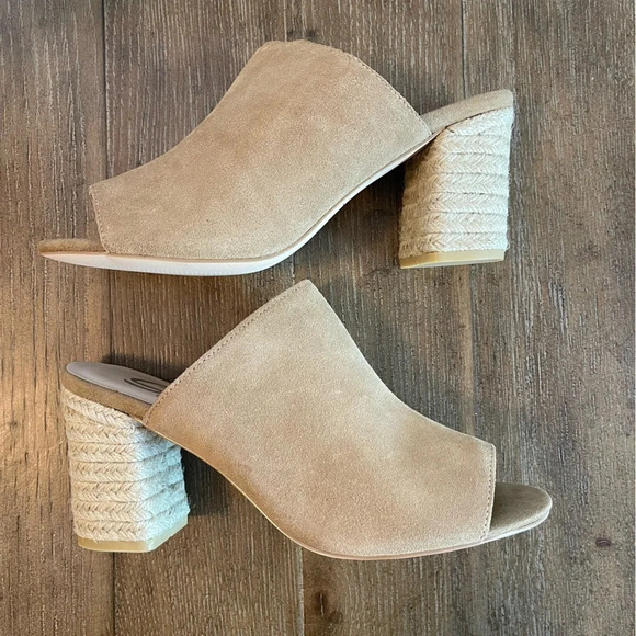 Sbicca Suede Leather Peep Toe Jute Block Heel Mule 10 - Picture 1 of 10